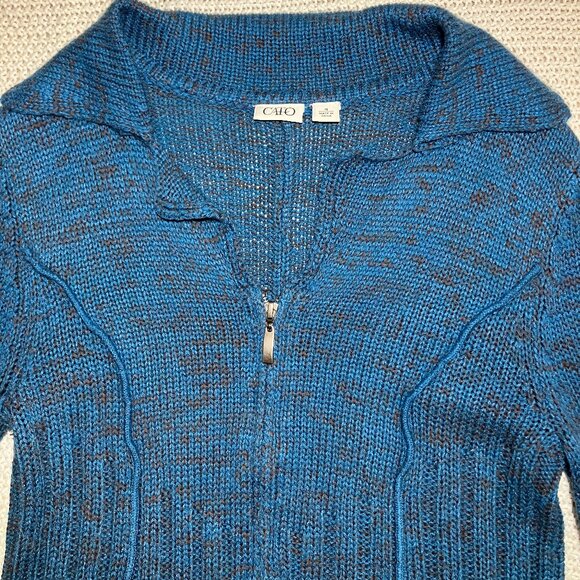 Cato Women's Medium Blue Zip-Up Knit Sweater Cardigan Grunge Whimsigoth Indie - Picture 2 of 8